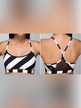 Lululemon Flow Y Bra IV Black + White Horizontal Steep Stripe Size 8